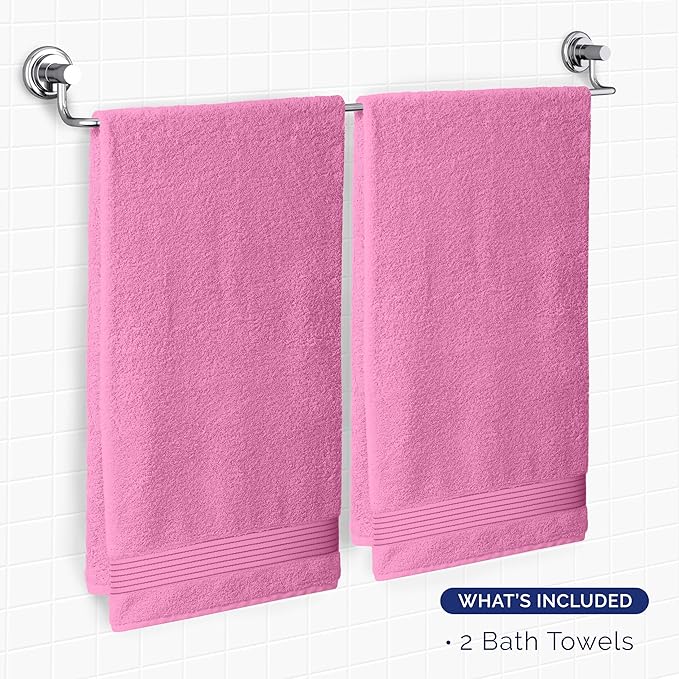 Elegant Comfort Premium Turkish Cotton 2 Pack Bath Towel Set - 27 x 54 inch, Luxurious Hotel Spa Quality 100% Turkish Cotton 2PC Bath Towel Set - Highly Absorbent - Soft Bathroom Towels, Light Pink