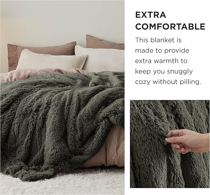 Bedsure Fluffy Olive Green Throw Blanket Gifts for Women, Men, Soft Fleece Cozy Fuzzy Sherpa Plush Warm Minky Thick Faux Fur Throws for Couch, Dark Green Decor House Blanket Gifts for Her, 50x60