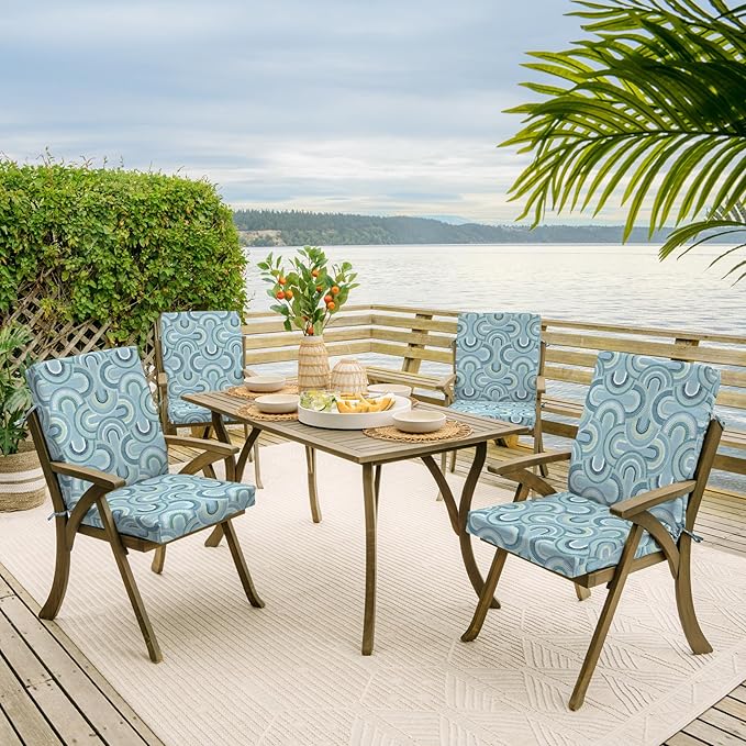 Arden Outdoor Dining Chair Cushion, 20 x 20, Rain-Proof, Fade Resistant, 20 x 20, Coastal Blue Geometric