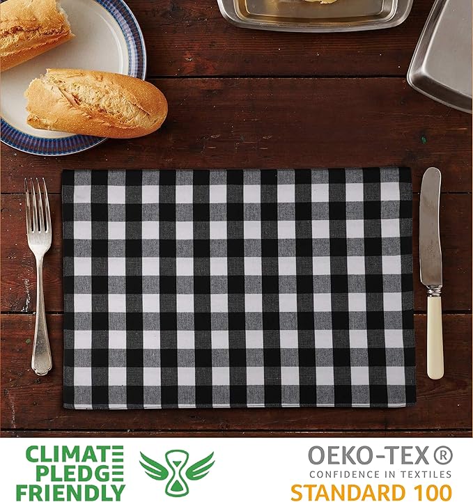 Urban VillaPlacemats for DiningTable 100% CottonPlacemats 14''x20''Over Sized Tablemats Set of 6 Placemats Black/White BuffaloCheckTablemats for Family DinnersWedding PartiesPlacemats