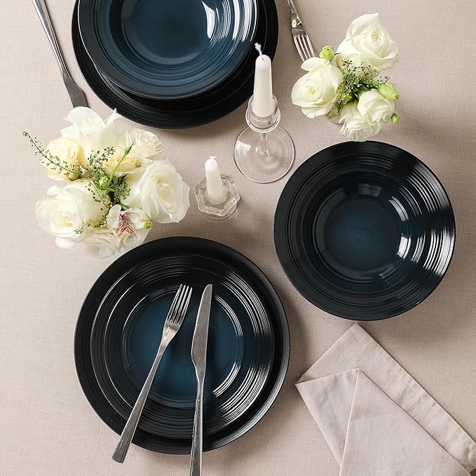 Earth & Clay Celeste 24-Piece Dinnerware Set Stoneware, Plates and Bowls Set, Includes Dinner and Salad Plates, Cereal Bowls, Dishwasher and Microwave Safe, Dishes for 8, Blue