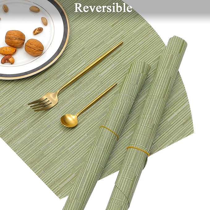 SHACOS Large Size Wedge Shape Placemats with Centerpiece Round Mat Set of 5 Round Table Place Mats Washable Dining Table Placemats Reversible, Green