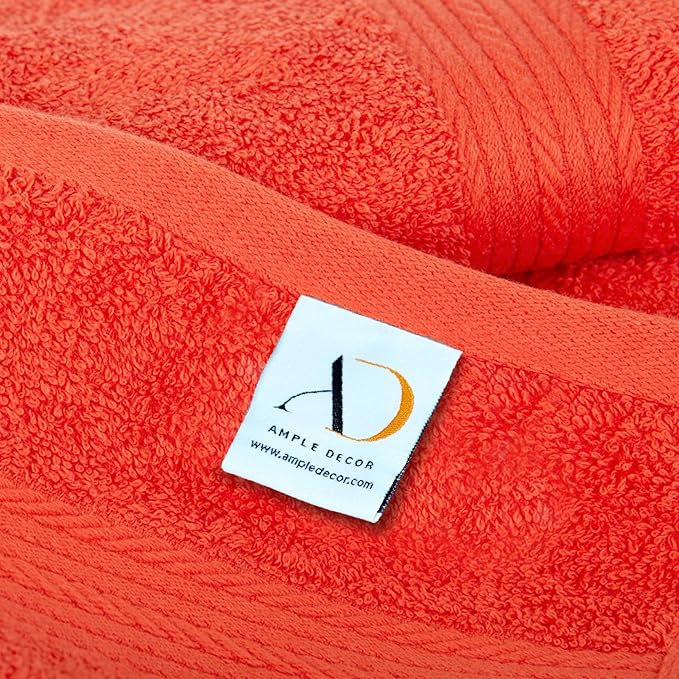 Ample Decor Hand Towel 18 X 28 Inch Pack of 12 600 GSM 100% Cotton, Oeko Tex Certified Soft Absorbent Thick Durable Premium Quality, for Hotel, Bathroom, Spa,Gym - Machine Washable - Orange