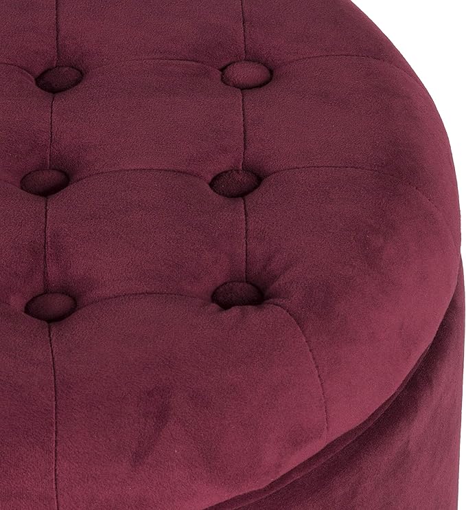 Homepop Home Decor | Upholstered Round Velvet Tufted Foot Rest Ottoman | Ottoman with Storage for Living Room & Bedroom | Decorative Home Furniture, Burgundy Small