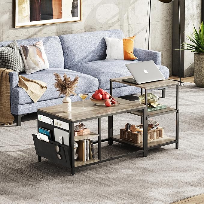 WLIVE Coffee Table, Adjustable Coffee Table Set of 2, Small End Table for Living Room, Bedroom, Grey