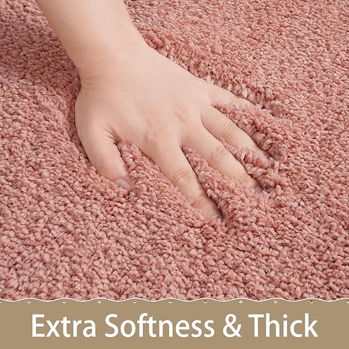 AROGAN Luxury Long Bathroom Runner Rug, 24x60 Inch Thick Soft and Absorbent Microfiber Non Slip Bath Mat, Rubber Backing Quick Dry Rugs Carpets, Machine Washable Plush Mats for Shower Floor, Pink