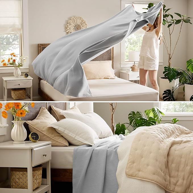 Bedsure 100% Cotton Large Blanket Oversized King for Bed 120x94 inches - Breathable Soft Cozy Herringbone Woven Blanket for Summer, Couch Cover, Grey