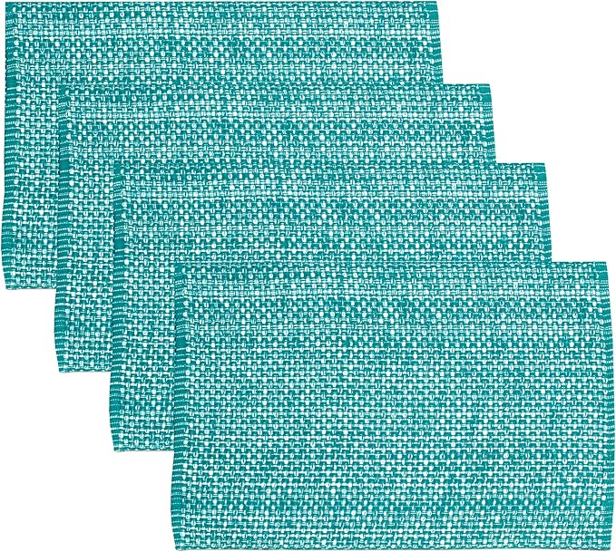 Sweet Home Collection 100% Cotton Placemats for Dining Room Rectangle Two Tone Woven Fabric 13" x 19" Soft Durable Table Mat Set, Set of 6, Turquoise