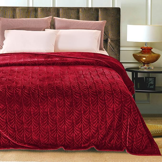Whale Flotilla Flannel Fleece Twin Size Blanket for Bed, Soft Fluffy Velvet Bedspread Coverlet with Decorative Vintage Pattern for All Season, Warm and Lightweight, 60x80 Inch, Red