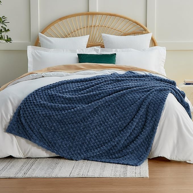 EXQ Home Fleece Throw Blanket for Couch or Bed - 3D Imitation Turtle Shell Jacquard Decorative Blankets - Cozy Soft Lightweight Fuzzy Flannel Blanket Suitable for All Seasons(50"×60",Dark Blue)