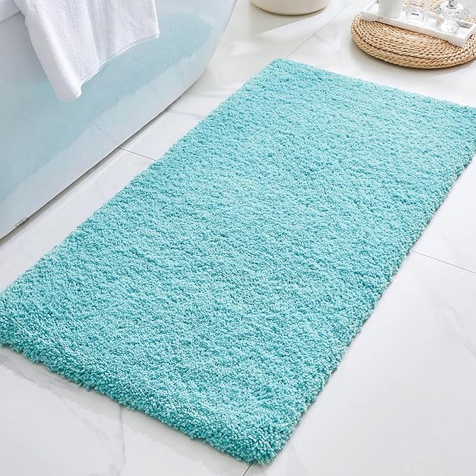 ILANGO Teal Bathroom Rugs 48" × 24" Non Slip & Super Absorbent Extra Thick Soft, Washable Bath Mat for Floor, Microfiber Plush Shaggy Bath Rug with Rubber for Bathtub Shower Room Sink