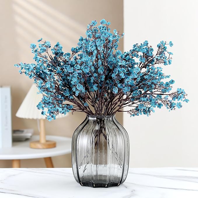 JAKY-Global Babys Breath Fabric Cloth Artificial Flowers 12 Bundle European Fake Silk Plants Decor Wedding Party Decoration Bouquets Real Touch DIY Home Garden (Autumn Blue-12pcs)