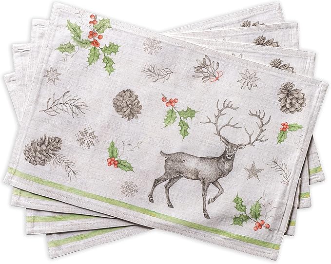 Maison d' Hermine Placemats Set of 4 100% Cotton Washable Cloth Place Mats, Reusable Table Mats for Kitchen Dining Decoration, Party, Wedding, Restaurant (Christmas Dew, 13" x 19")