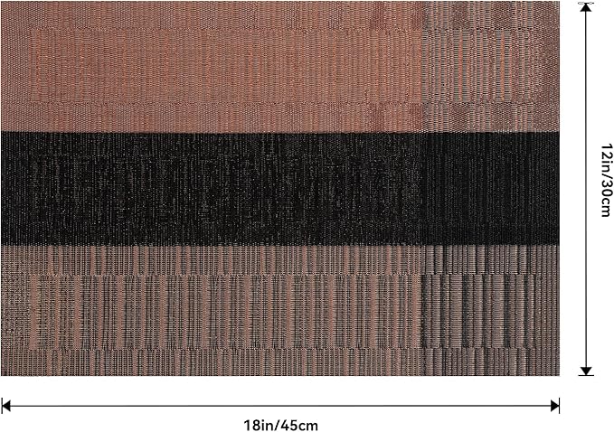 Leetaltree Brown with Black Striped Placemats Set of 12 - Heat Resistant Non-Slip Place mats for Dining Table, Washable Durable PVC Vinyl Woven Table Mats(Brown Stripe, 12)