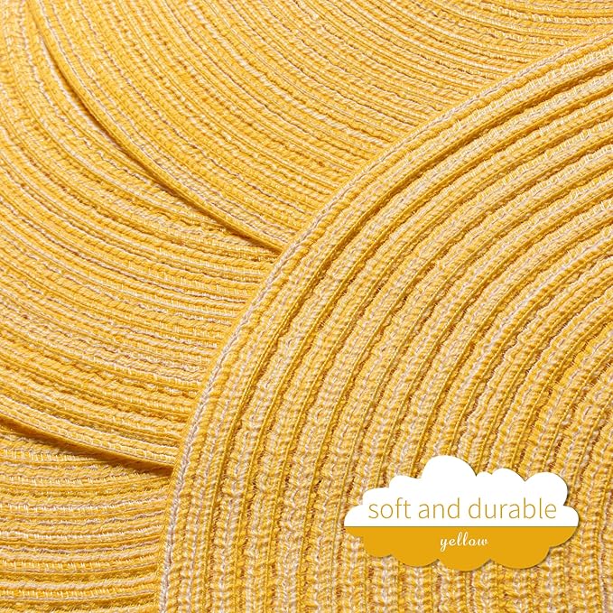 FunWheat Round Braided Placemats Set of 6 Place mats for Dining Tables Woven Heat Resistant Table Mats 15 inch (Yellow)