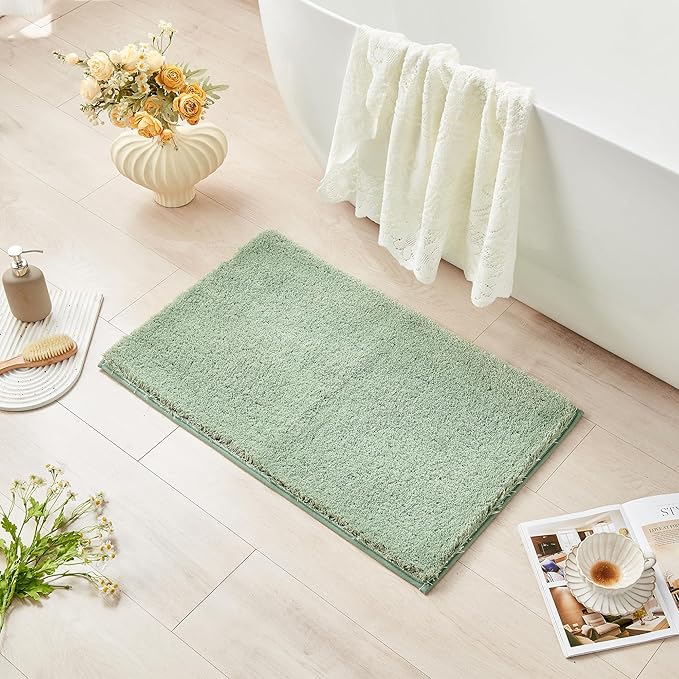 CozeCube Upgraded Shaggy Bath mat for Bathroom Non Slip 36" X 24", Super Soft Quick Dry Bath Rugs, Fluffy Plush Bathroom Rugs Machine Washable, Sage Green