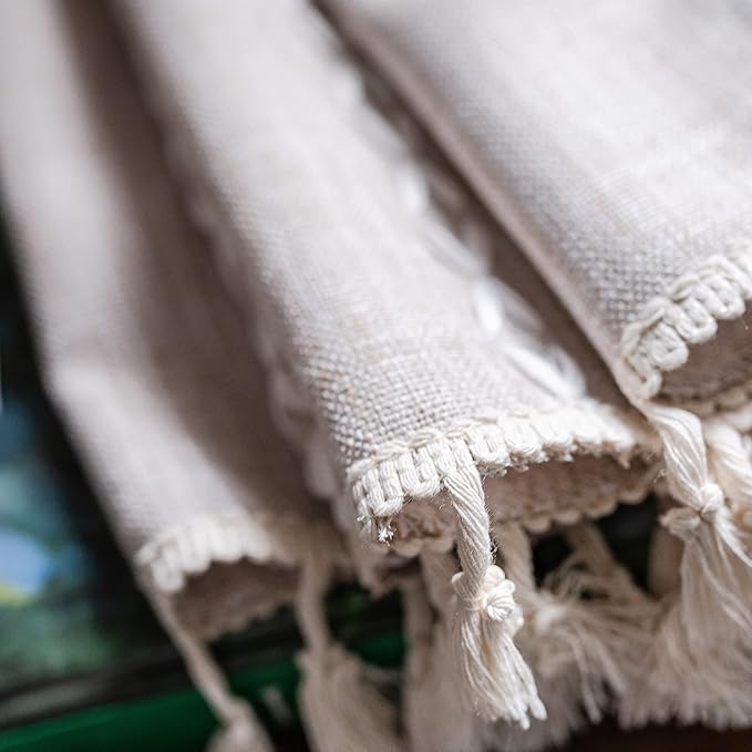 Sutuo Home Boho Curtain for Bedroom 84 Inch Length, Light Filtering Farmhouse Vintage Shabby Chic Tassels Window Treatment Bohemian Embroidery Drape, Rod Pocket 1 Panel 52" W x 84" L, Taupe