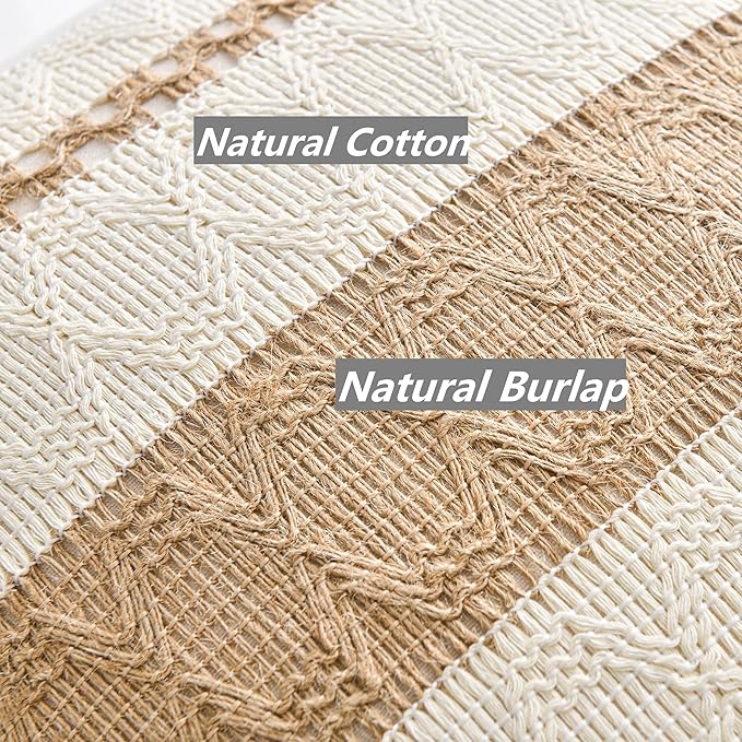 Fancy Homi Set of 2 Boho Neutral Decorative Throw Pillow Cover 20x20 Inch for Couch Bed Sofa, Aesthetic Modern Organic Farmhouse Home Decor, Soft Cotton Cute Accent Macrame Woven Tan Cushion Case