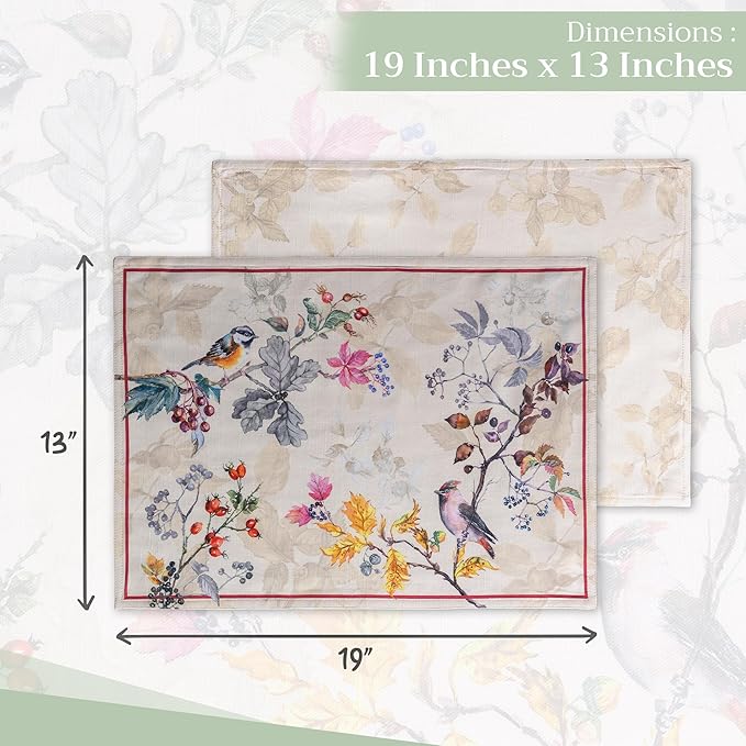 Maison d' Hermine Placemats Set of 4 100% Cotton Washable Cloth Place Mats, Reusable Table Mats for Kitchen Dining Decoration, Party, Wedding, Restaurant (Equinoxe - Beige, 13" x 19")