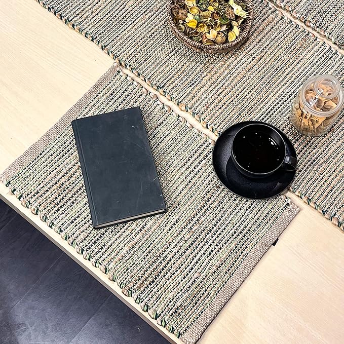Chardin home Natural Jute - Ombre Green Placemats, Set of 4 13x19 Inch Table Mats, Rustic Handmade Boho Placemat, Perfect for Holidays, Dinner Parties and Also Everyday Meals