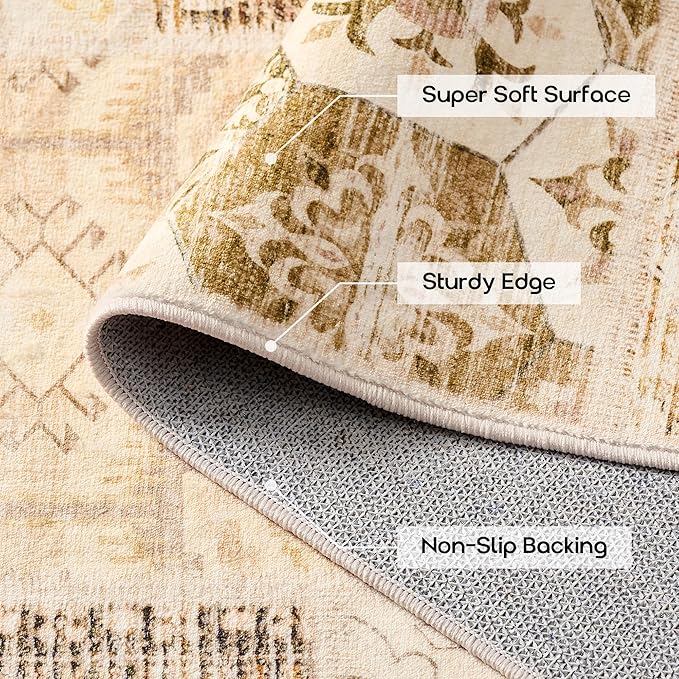 8x10 Washable Large Area Rugs for Living Room,Geometric Boho Rug for Bedroom,Tan Brown