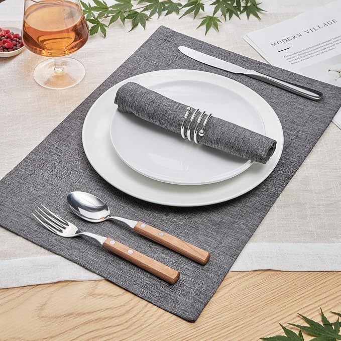 Mebakuk Cloth Placemats, Machine Washable Linen Style Thick Place Mats, Heat Resistant and Easy to Clean Fabric Table Mats for Kitchen Dining Table (Dark Grey, Set of 4)