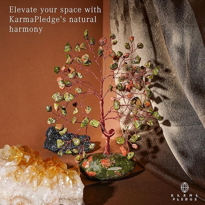 Crystal Tree of Life Home and Office Feng Shui Decor, Unakite Healing Crystal Handmade Bonsai Tree for Positive Energy, Good Luck, Money, Christmas Decor, Birthday Gifts for Women, Mom