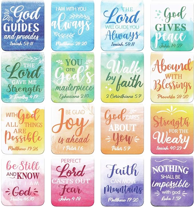 Dianelhall 96 Pieces Bible Verse Magnetic Bookmarks 16 Styles Christian Magnet Book Markers Inspirational Motivational Encouraging Magnetic Page Clip for Women Men School Office Supplies