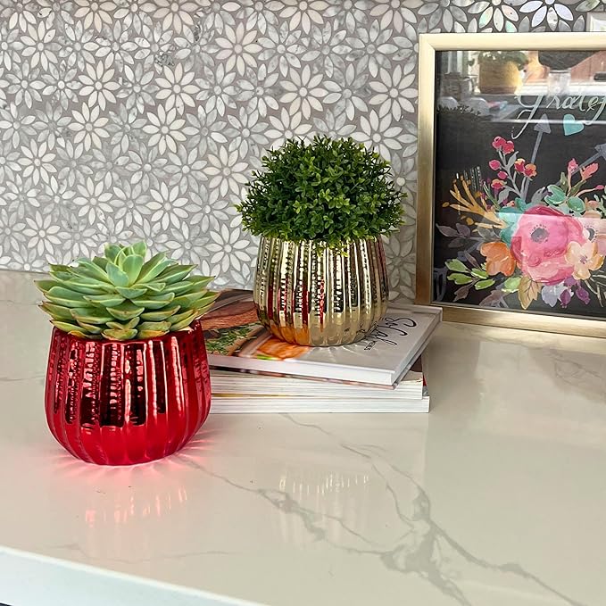 Admired by Nature 4" Ceramic Flower Planter, Ceramic Pot Planter, Indoor Ceramic Bowl, Houseplant Ceramic Pot, Decorative Planter for Indoor Plant Succulent Plant Home Décor, Lightweight, Red