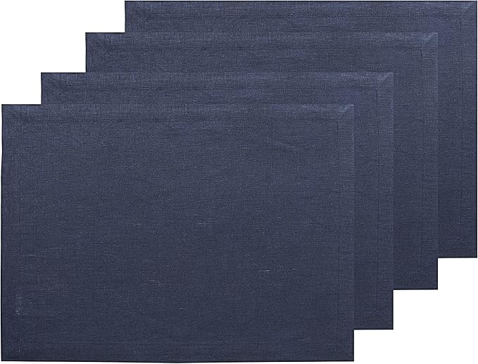 Solino Home Linen Navy Placemats Set of 4 - 100% Pure Linen Placemats 14 x 19 Inch for Summer - Fete