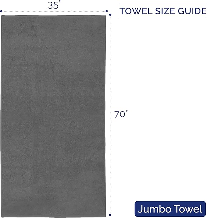 Elegant Comfort Premium Turkish Cotton 1 Piece Jumbo Bath Towel - 35 x 70 inch, Luxurious Hotel Spa Quality 100% Turkish Cotton Large Bath Towel - Highly Absorbent - Soft Bathroom Towel, Gray