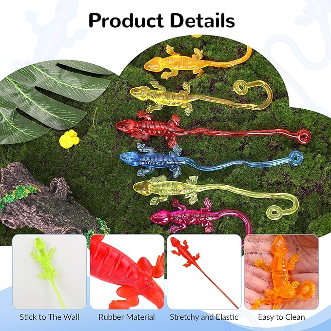 24PCS Stretchy Sticky Lizards, Rubbery Lizards Toys for Kids, Colorful Sticky Geckos for Party Favors Goodie Bags Stuffers Pinata Filler, Reptile Toys for Children Gift Students Rewards