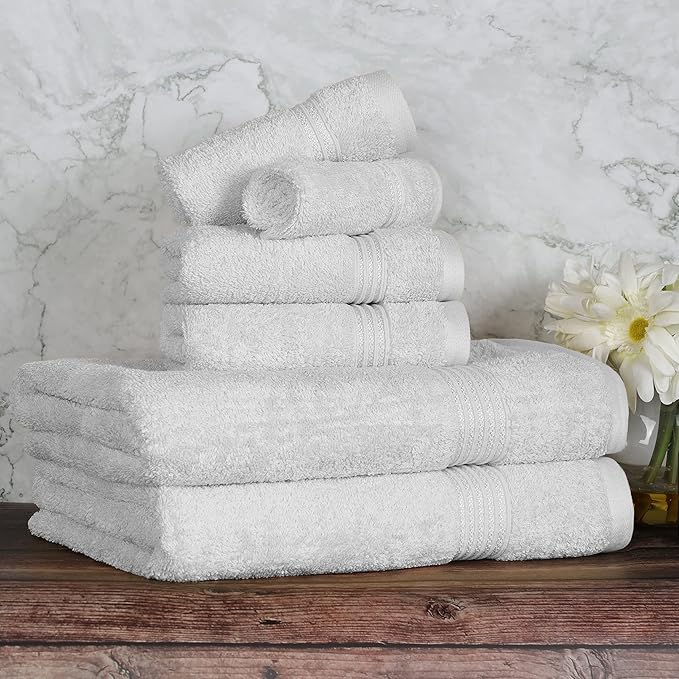 Superior Egyptian Cotton Towel Set, 6-Piece, Bathroom Essentials, Long Staple Combed Cotton, Absorbent, Fast Drying, Silver