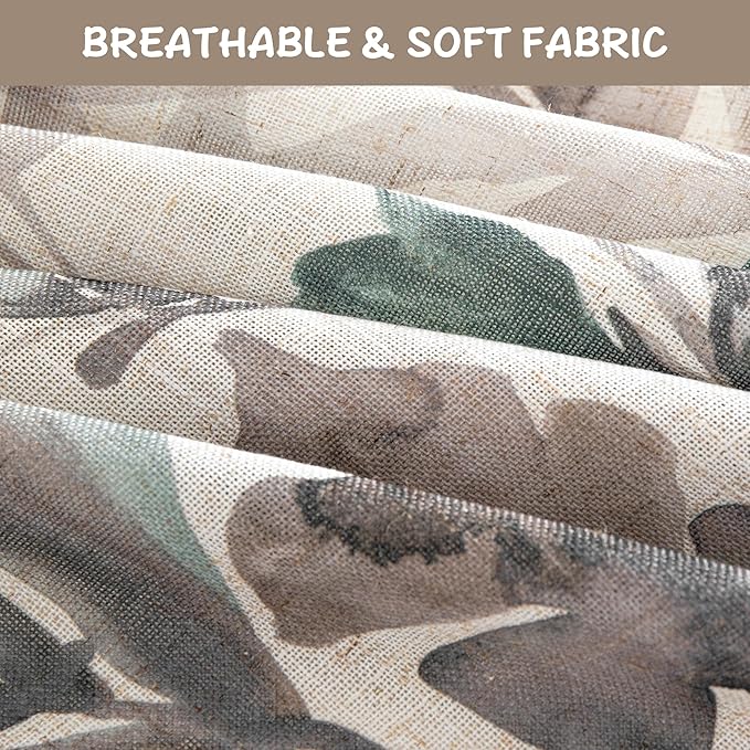 MYSKY HOME Pinch Pleated 95 Inches Floral Curtains for Living Room/Dining Room Burlap Effect Printed Privacy Protect Linen Drapes Window Treatments, 2 Panel, Brown and Natural
