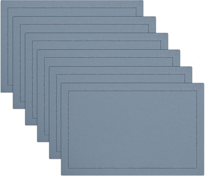Ruvanti Linen Placemats Set of 6-13x19 Inch, Classic Hemstitch, Heat Resistant Machine Washable Place Mats, Soft & Elegant- Perfect for Christmas, Thanksgiving, Easter, Weddings, Dinner - Grey
