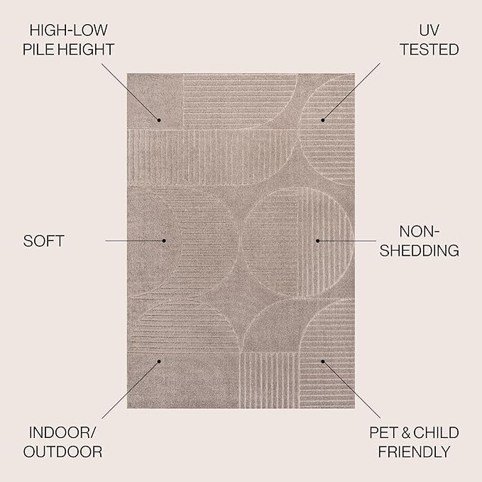 JONATHAN Y SCN104D-8 Nordby High-Low Geometric Arch Scandi Striped Taupe/Beige 8 ft. x 10 ft. Indoor/Outdoor Area Rug for Patio, Backyard, Living Room, Bedroom, Office, Hose-Washable