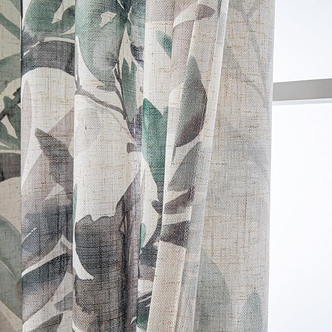 MYSKY HOME Pinch Pleated 95 Inches Floral Curtains for Living Room/Dining Room Burlap Effect Printed Privacy Protect Linen Drapes Window Treatments, 2 Panel, Brown and Natural