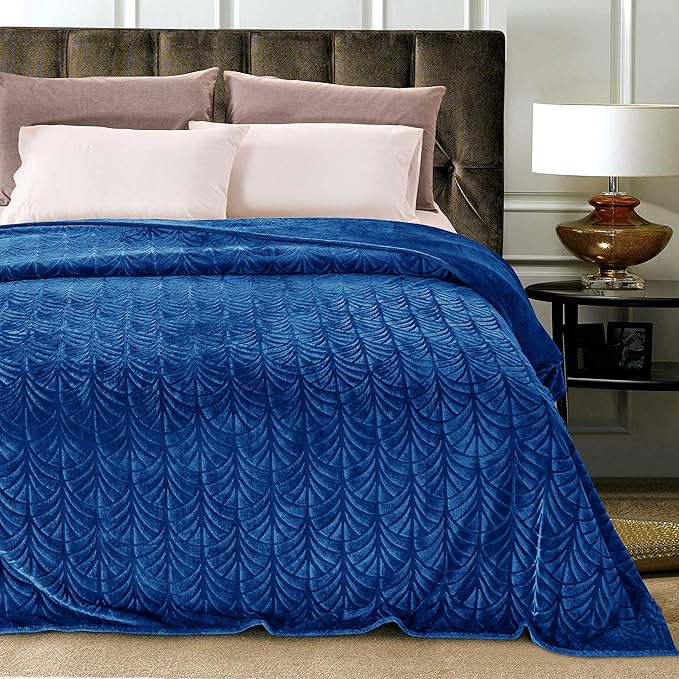Whale Flotilla Flannel Fleece Twin Size Blanket for Bed, Soft Fluffy Velvet Bedspread Coverlet with Decorative Vintage Pattern for All Season, Warm and Lightweight, 60x80 Inch, Royal Blue