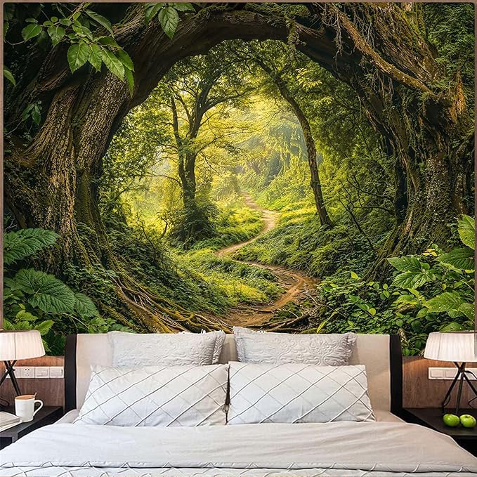 Kanuyee Forest Tapestry Green Landscape Wall Tapestry, Nature tapestries for Bedroom Ceiling Tapestries Wall Hanging for Bedroom Living Room Wall Decor Forest-2 70"x90"
