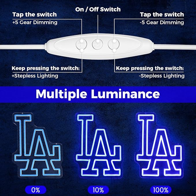 LA Baseball Neon Sign, Los Angeles Cool Light Up Dimmable LA Baseball Team Logo Hanging Led Neon Sign for Wall Decor, Bedroom, Party, Man Cave, Garage, Birthday Christmas Gift for Baseball Fans