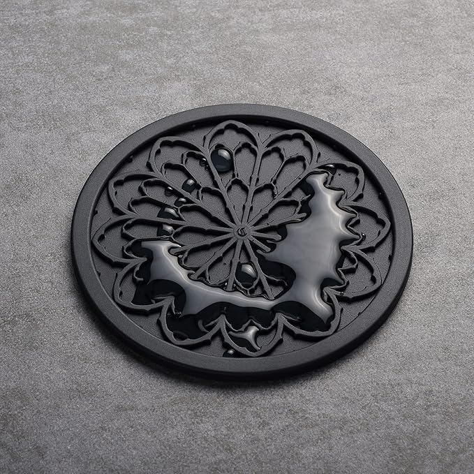 Silicone Coasters for Drinks - 6 Pack 4" Drink Coasters for Aesthetic Room Decor - Goth Accessories for Kitchen Gadgets by COASTERFIELD (Black)