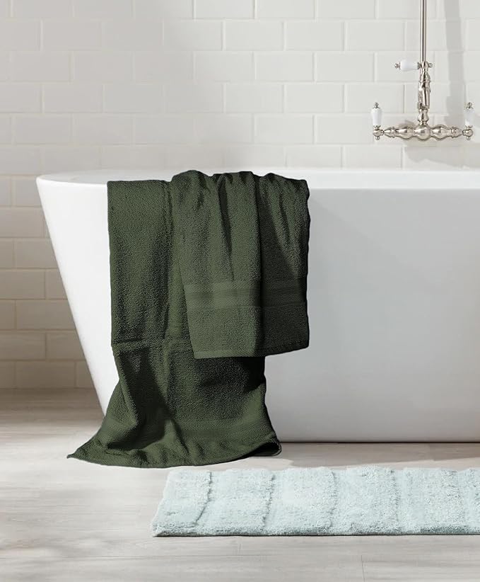 BOUTIQUO 8 Piece Towel Set 100% Ring Spun Cotton, 2 Bath Towels 27X54, 2 Hand Towels 16X28 and 4 Washcloths 13X13 - Ultra Soft Highly Absorbent Machine Washable Hotel Spa Quality - Olive Green
