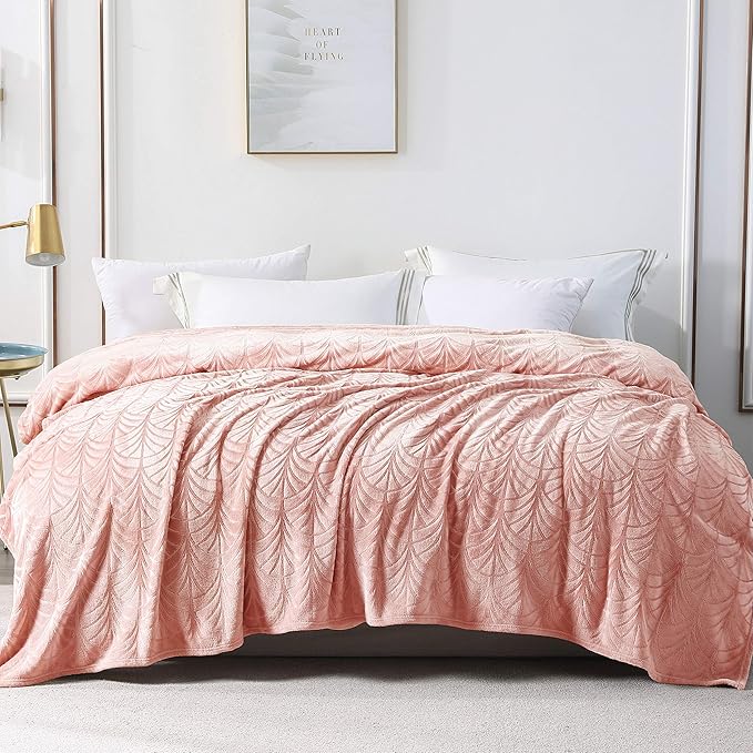 Whale Flotilla Flannel Fleece King Size Blanket for Bed, Soft Fluffy Velvet Bedspread Coverlet with Decorative Vintage Pattern for All Season, Warm and Lightweight, 90x104 Inch, Pink