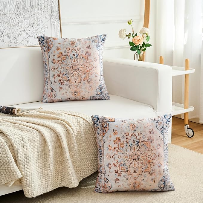Boho Throw Pillow Covers 26x26 inch Set of 2,Boho Vintage Carpet Pattern Antique Ethnic Decor Double Sided Pattern Cushion Cover Soft Pillow Case Living Sofa Room Bed Square Pillow Cover