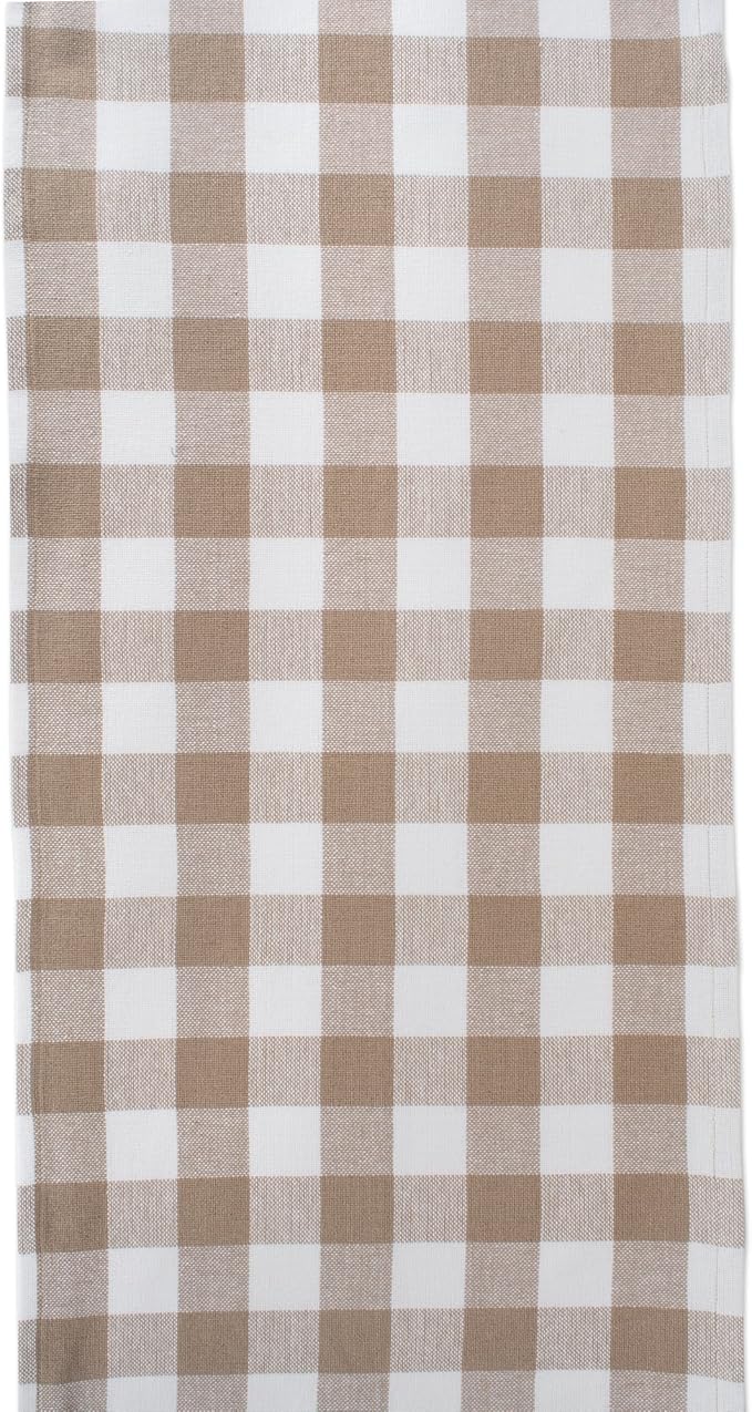 DII Heavyweight Fringed Check Tabletop Collection, Table Runner, 14x108, Stone Brown
