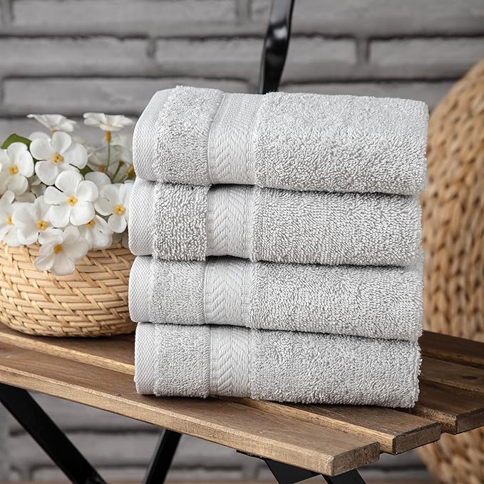 TEXTILOM Washcloths for Body and Face – Hotel and Spa Quality & Soft & Absorbent & Quick Dry Wash Cloths for Your Body – 100% Turkish Cotton Wash Clothes Towel Set of 4 (13 x 13 inches) - Light Grey