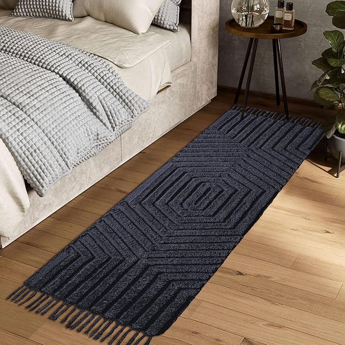 Boho Runner Rug 2x6' Washable Kitchen Rugs with Tassels Indoor Farmhouse Rugs for Bedroom Aesthetic Tufted Rug for Laundry Room Doorway Living Room_Dark Grey