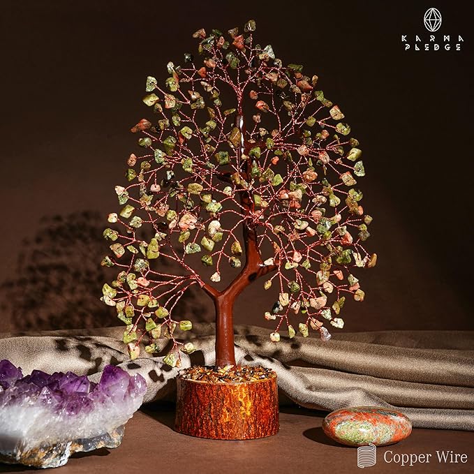Crystal Tree of Life Unakite Healing Crystal Trees for Home & Office Decoration, Handmade Crystal Money Bonsai Trees for Positive Energy, Good Luck, Christmas Decor, Birthday Gifts for Women, Mom