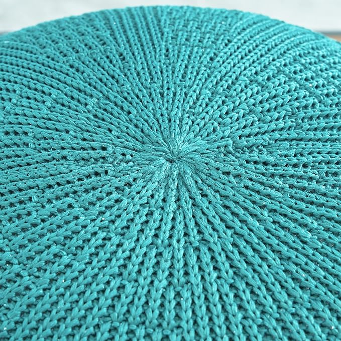 ARTPLAN Round Knit Pouf Hand Knitted,Outdoor Ottoman Foot Rest,Boho Home Decor for Living Room-Bedroom