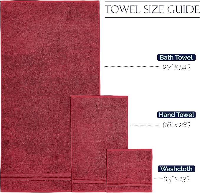 Elegant Comfort Premium Cotton 6-Piece Towel Set, Includes 2 Washcloths, 2 Hand Towels and 2 Bath Towels, 100% Turkish Cotton - Highly Absorbent and Super Soft Towels for Bathroom, Burgundy